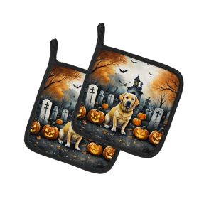 Yellow Labrador Retriever Spooky Halloween Pair of Pot Holders Kitchen Heat Resistant Pot Holders Sets Oven Hot Pads for Cooking Baking BBQ