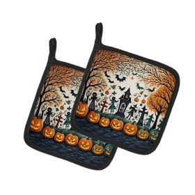 Papel Picado Skeletons Spooky Halloween Pair of Pot Holders Kitchen Heat Resistant Pot Holders Sets Oven Hot Pads for Cooking Baking BBQ