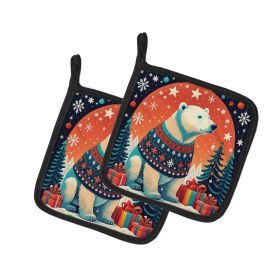 Polar Bear Christmas Pair of Pot Holders Kitchen Heat Resistant Pot Holders Sets Oven Hot Pads for Cooking Baking BBQ, 7 1/2 x 7 1/2 (Default: Default)
